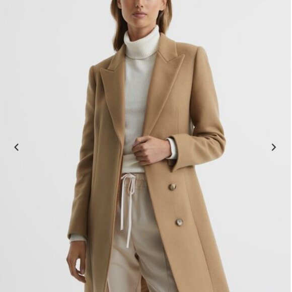 NWOT REISS Harlow Wool Blend Double Breasted Coat - Camel Size 0 (XS)